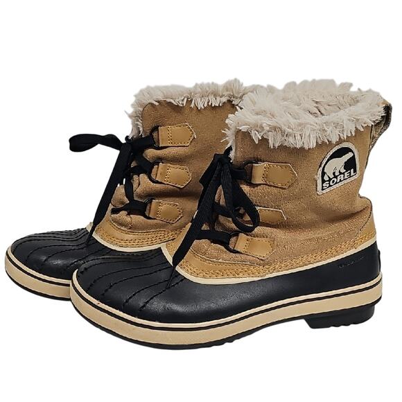 Sorel Tivoli Women's Waterproof Black and Tan Fur-Lined Winter Duck Boots Size 8 - Picture 1 of 9